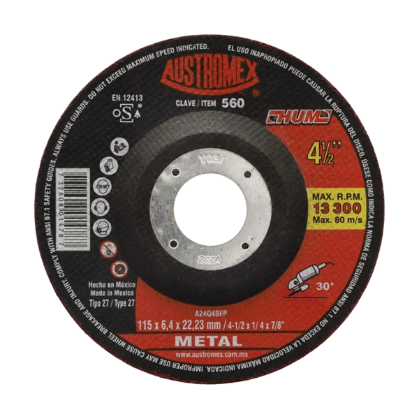 Grinding Wheel 4-1/2 x 1/4 x 7/8 Austromex 560 for Metal