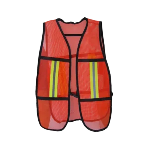 Fluorescent orange safety vest with reflective stripe front view