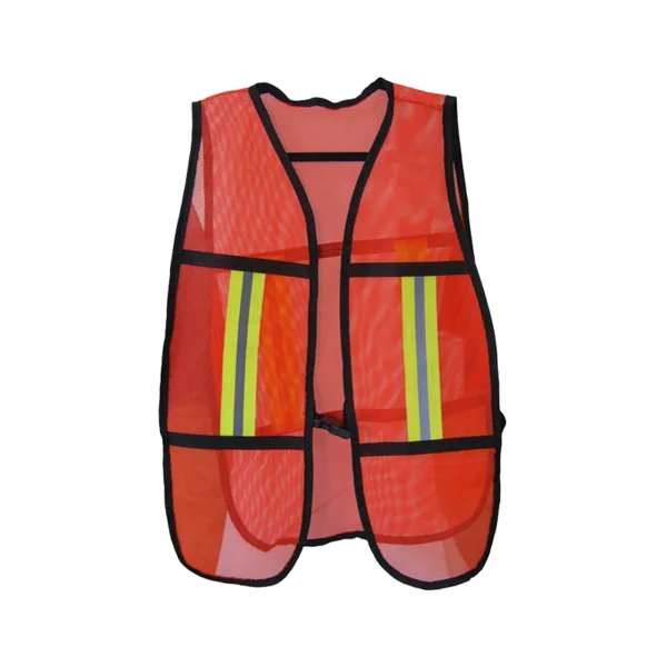 Fluorescent orange safety vest with reflective stripe front view