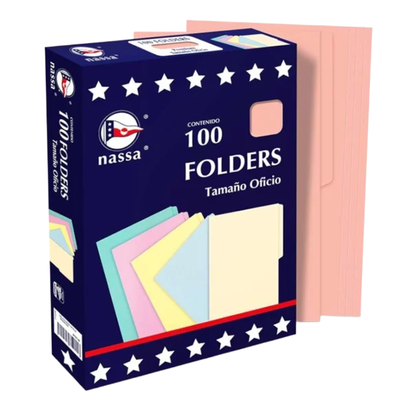 Pink letter size folders by NASSA – 100 pack for office or school